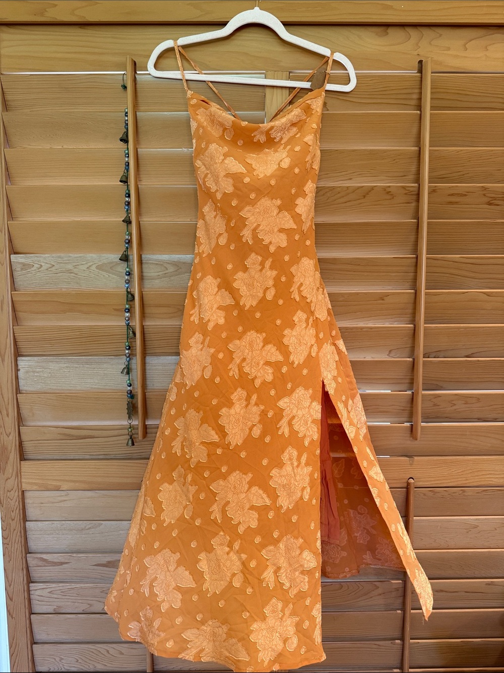 Peach / Sunset Floral Midi Slip Dress with Side Slit